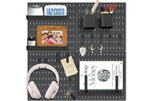 QURAS Pegboard Wall Organizer Peg Board Wall Panels Combination Kit for Gaming Room, Office, Kitchen Setup, with 20 Accessories and 3 Installation Methods (23.6" x 23.6", Black)