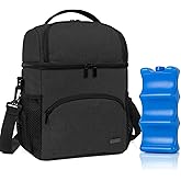 Teamoy Breastmilk Cooler Bag with Ice Pack, Fits 6 Baby Bottles Up to 9 Ounce Bottle Bag, Upright Bottle Cooler with Strap for Nursing Mom Daycare, Black