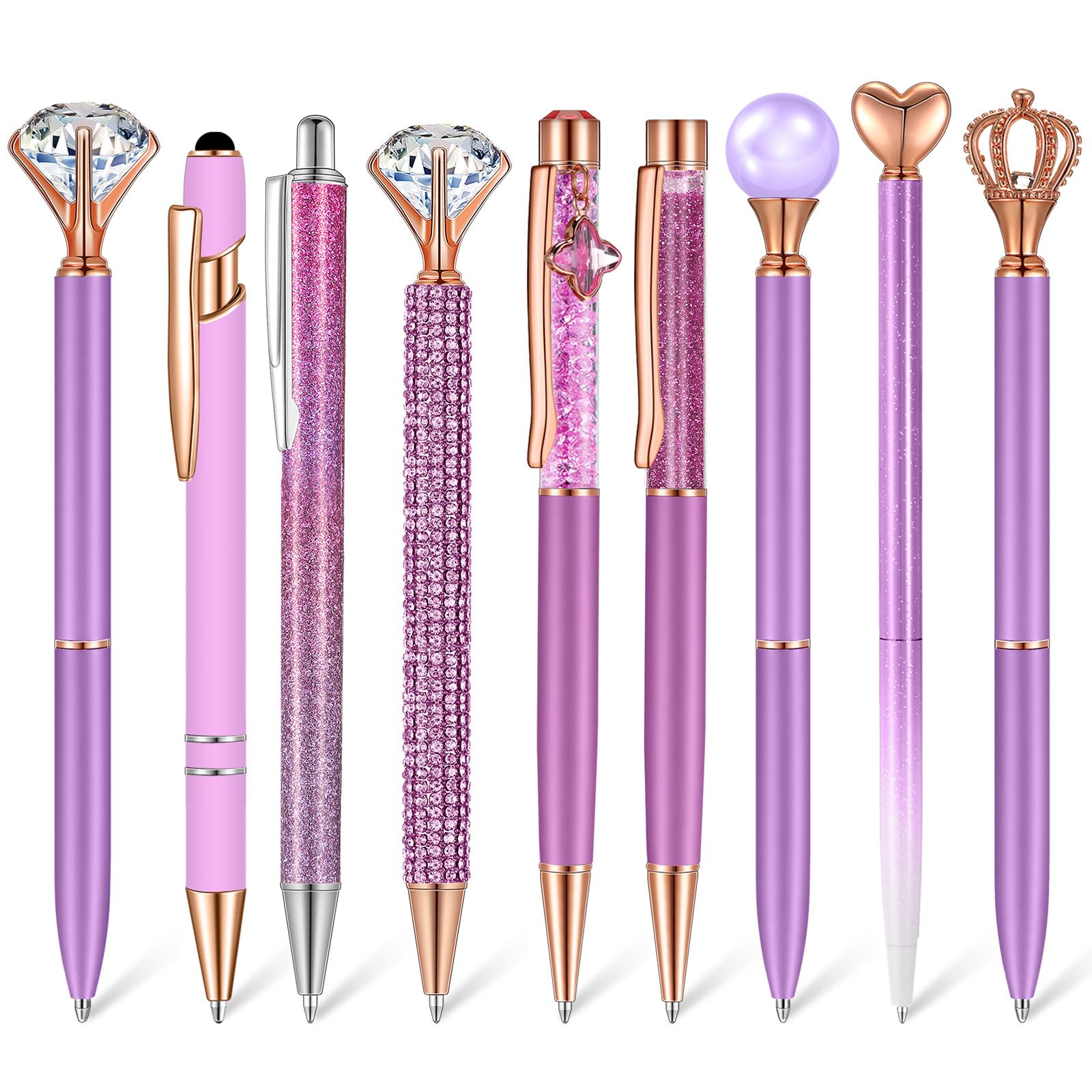 Photo 1 of Janmini 9 Pcs Ballpoint Pens Set Metal Crystal Diamond Glitter Pens for Journaling Black Ink Pretty Cute Things Fancy Stationery Gifts for Women Girls Birthday Home Office Desk(Violet)