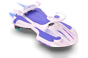 CANKETEC 12V Electric Wiggle Car with Pedal for Kids, Rechargeable 2 in 1 Swing Car, Drifting Ride On Toys with Backrest, Anti-Rollover, Spray, Flashing Light, Music, for Ages 3 and Up, 150 Lbs (Purple)