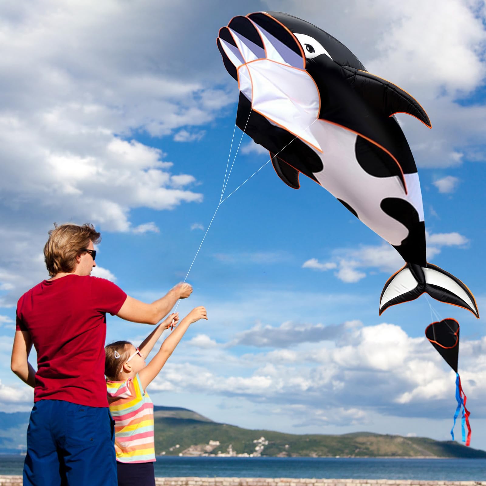HENGDA KITE 3D Kite for Kids and Adults,Easy to Fly,Excellent Fabric and Structure Design，Huge Frameless Soft Parafoil Giant Whales Dolphins Kite
