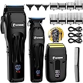 BESTBOMG® Hair Clippers for Men, Professional Hair Clippers, Beard Trimmer& Rechargeable Shaver Set, Metal T-Blade, LED Display, Barber Hair Cutting Kit for Men Grooming & Gifts, BS-808A (Black)
