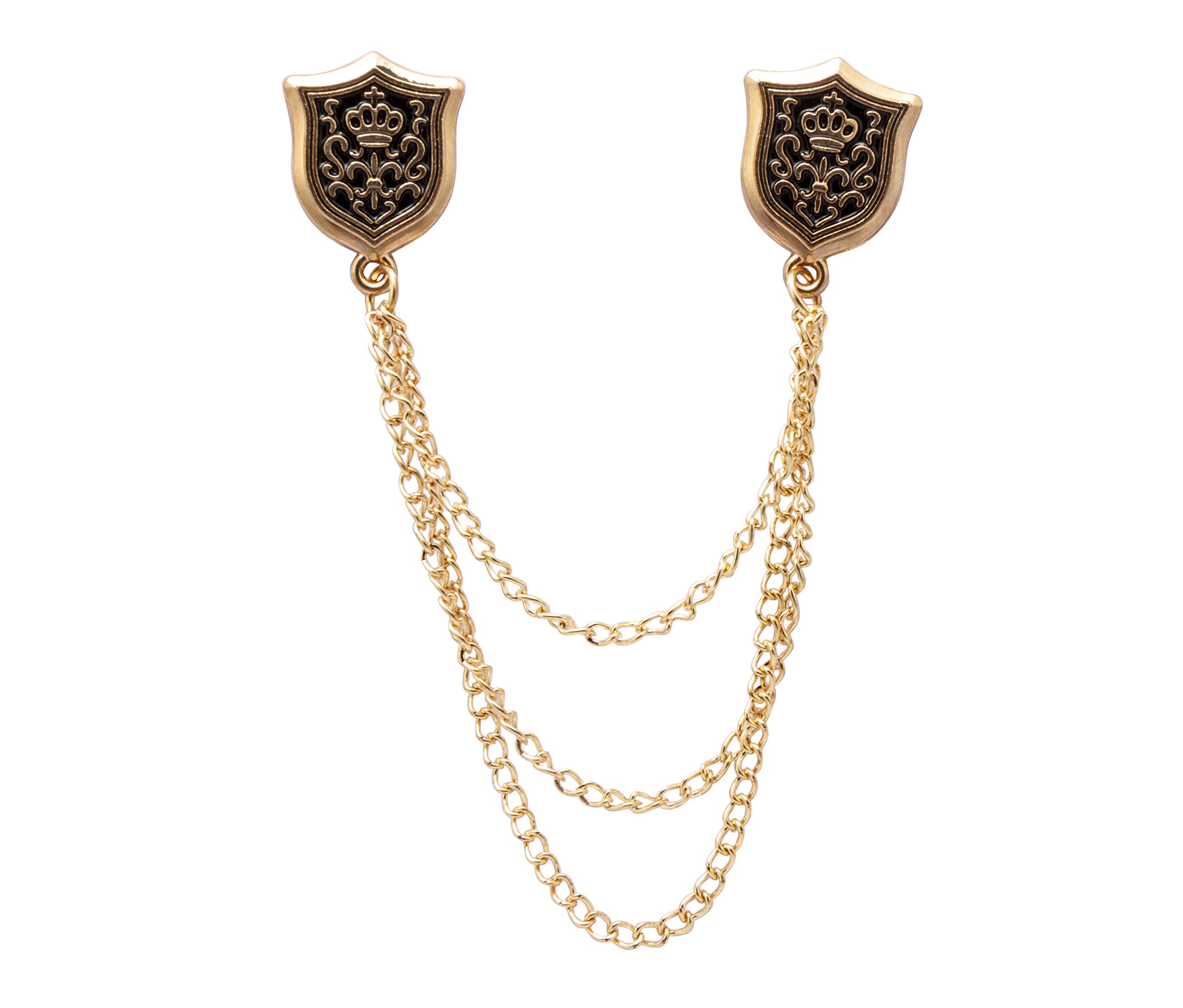 Brooch Lapel Pin for Men Shield with Metal Hanging Chain Lapel Pin Badge Coat Suit Wedding Gift Party Shirt Collar Accessories