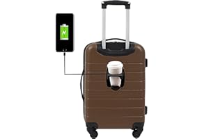 Wrangler Smart Luggage Set with Cup Holder and USB Port, Toffee, 20-Inch Carry-On
