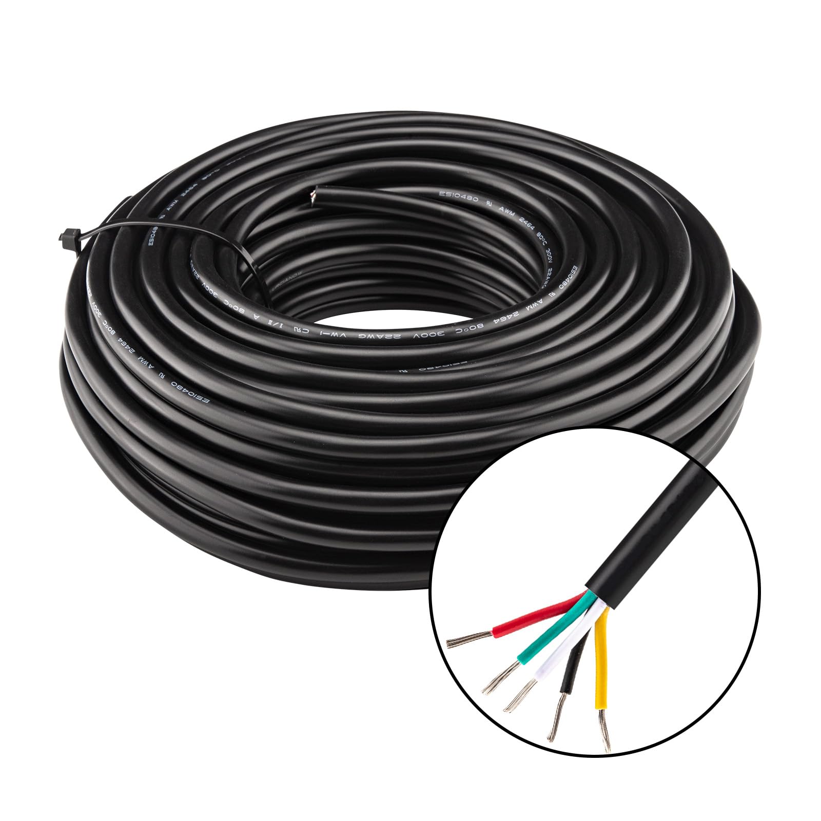Urcianow 20Meters 22Gauge 5 Core Electrical Cable 0.32mm Cable 3.5Amps 22AWG Black PVC Wire Cable UL2464 Tinned Copper wire Cord Extension Low Voltage Cable