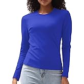 Cotton Long Sleeve Tee Shirts for Women Slim Fit Tshirts Basic Tops Tight Crewneck Layering Undershirts