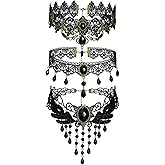 nylry Gothic Necklaces for Women Black Choker Collar Necklaces for Women Witch Goth Necklace Sexy Lace Choker Set Statement Punk Necklace Cosplay Vampire Accessories Gothic Halloween Jewelry