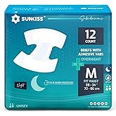SUNKISS TrustPlus Overnight Adult Diapers with Tabs, Unisex, M, 12 Count | Disposable Incontinence Briefs with Maximum Absorbency, Breathable, Soft Materials, Double Leak Guards, Wetness Indicator