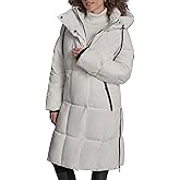 DKNY Women's Hooded Long Down Alternative Puffer Jacket, Black, Large