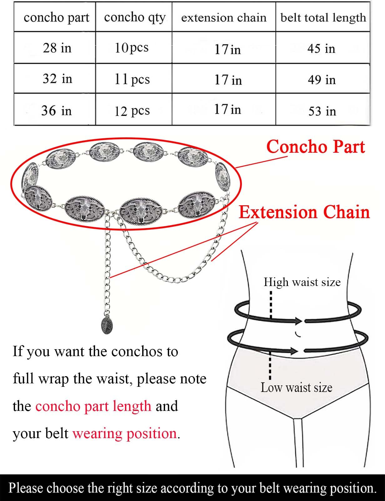 TOPACC Western Metal Concho Belt for Women Cowgirl Chain Belts for Dresses Jeans Country Concert Outfit