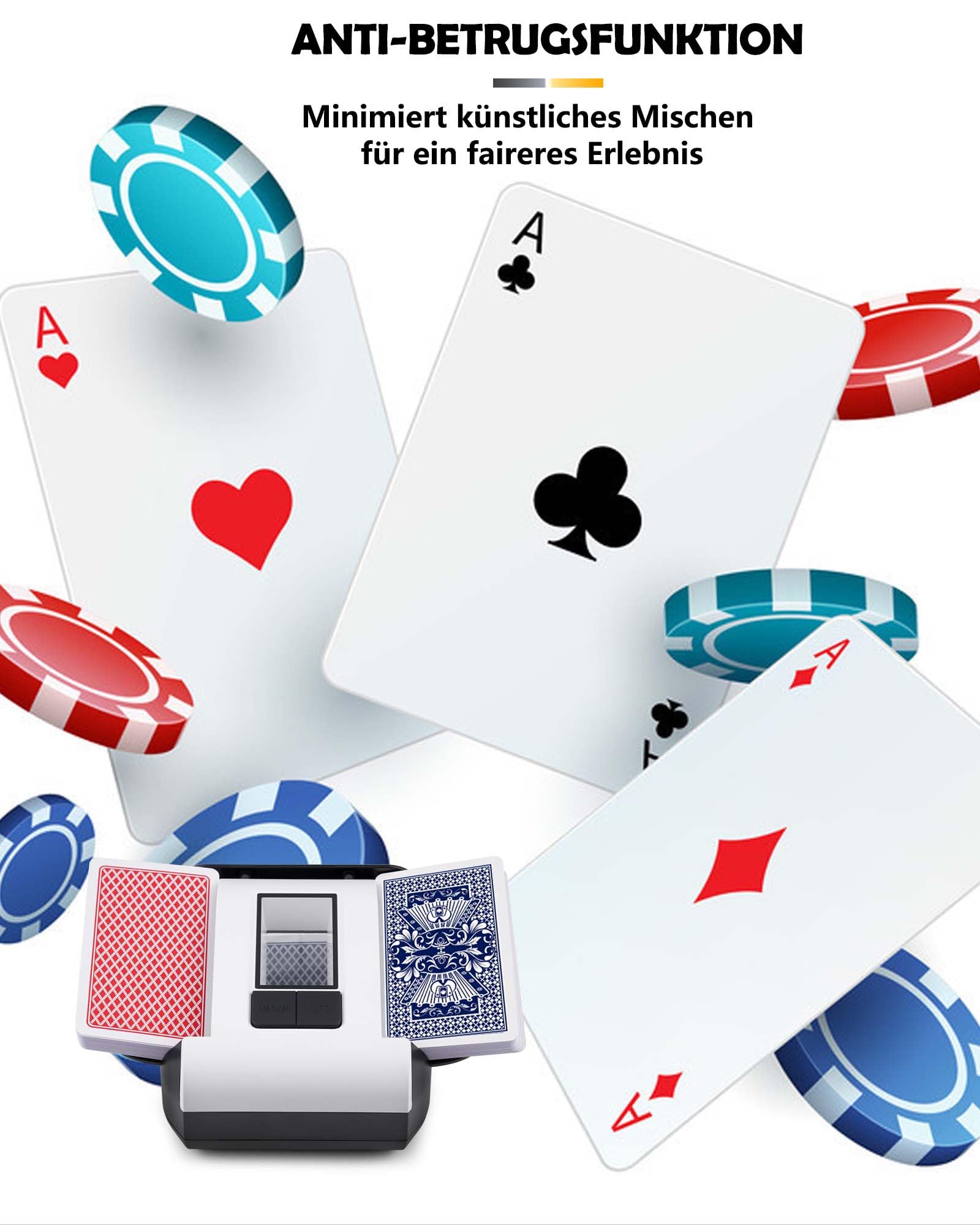 OBLITZON Kartenmischmaschine Elektrische Automatischer Kartenmischer für 1-2 Decks One-Press Auto & Manueller Modus Wiederaufladbar mit 2000mAh Geräuscharm Ideal für Poker UNO Blackjack Skip-BO 6