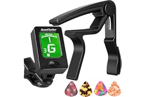 SOUND HARBOR Guitar Capo with Tuner Clip-On Tuner Guitar Accessoriesor for Acoustic Electric Ukulele Guitar and More