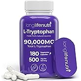 L-Tryptophan 500mg – 180 Vegetarian Capsules, 6-Month Supply, for Sleep Aid and Mood Stability, Lab Tested, Made in USA, Non-GMO