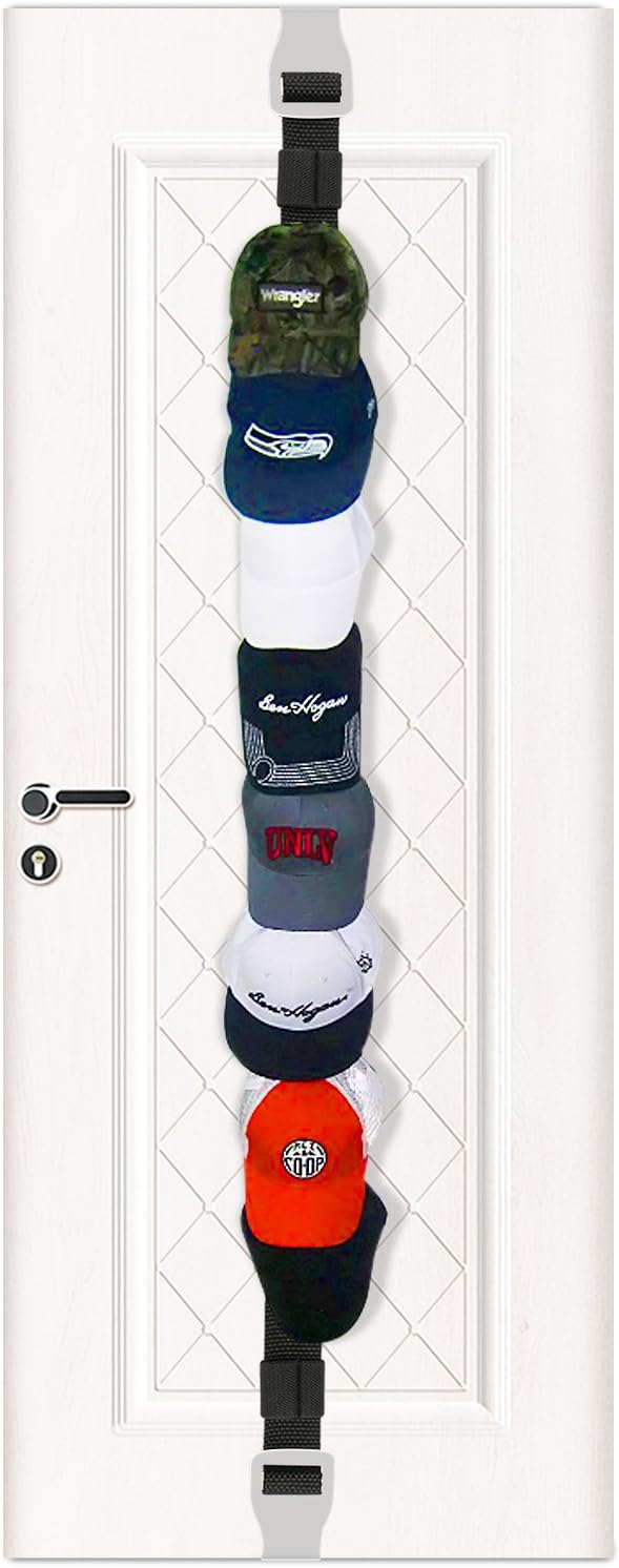 Dreamerd Cap Rack,Baseball Cap Holder Hat Rack Storage Handbag Rack Door Closet Hanger Cap Organizer Holds 8 Caps (Black)