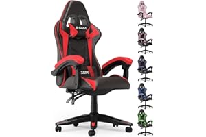 Bigzzia Gaming Chair, Computer Game Chair with Lumbar Support, Comfortable Video Game Chairs for Adults Kids, Racing Style Gamer Chair with 360°-Swivel Seat and Headrest （Red）
