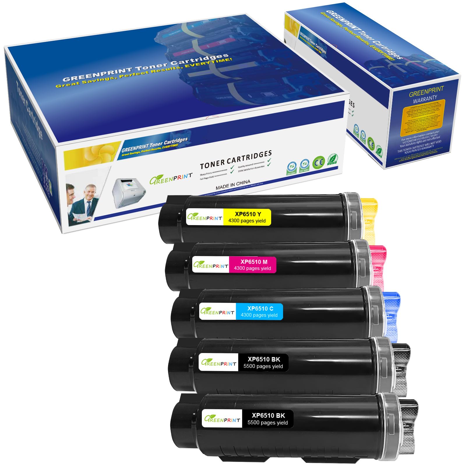 5 Packs Compatible Toner Cartridges 6510 6515【Extra High Yield】 5500 Pages BK 4300 Pages C M Y for Xerox Phaser 6510n 6510dn 6510dni 6510dnm 6515n 6515dn 6515dni 6515dnm Printer - Packaging May Vary