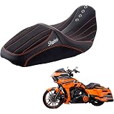 Advanblack x SIK Baggers Touring Seat for 2009-2023 Harley Road Glide Street Glide Road King Electra Glide, Gel Comfort, Synthetic Suede (Orange Stitching)