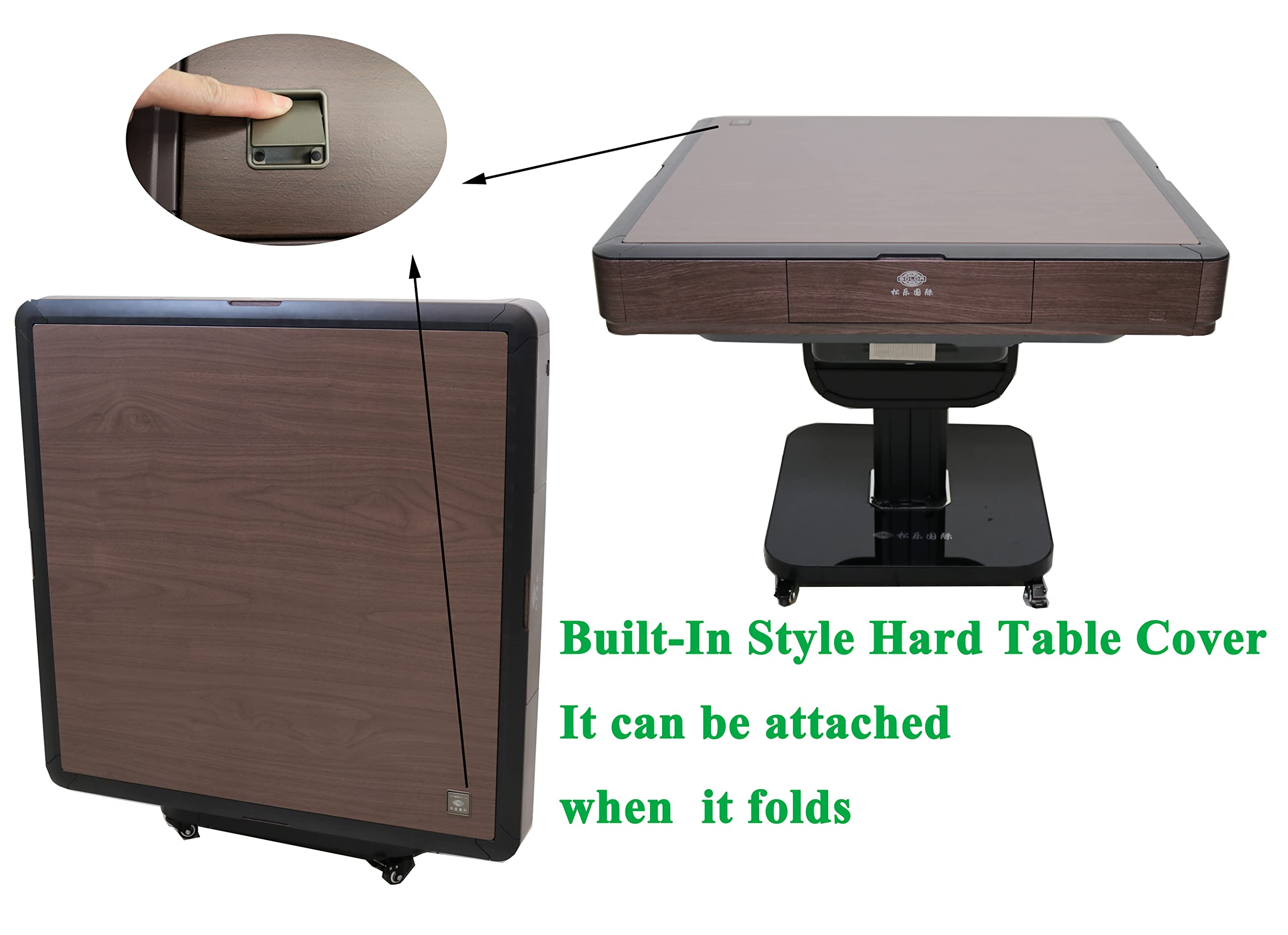 USA Mahjong Table Ultra-Thin Automatic Mahjong Table Roller Coaster Style, 36mm American Style Tiles Built-in Hard Table Cover Set of 4 19'' Wooden Pushers & Racks (Folding, Wooden)