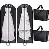 Fabbay 2 Pcs 70" Bridal Wedding Gown Dress Garment Bag Extra Large Long Foldable Portable Travel Covers Garment Bags Hanging Luggage Storage with Pockets for Women's Prom, Gusseted Black