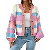 Saodimallsu Womens Striped Chunky Cardigan Sweaters Button Up Fall Trendy Color Block Long Sleeve Knit Sweater Coats