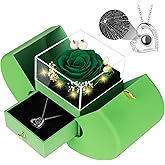 Lebana Preserved Green Real Rose with I Love You Necklace, Eternal Flowers Rose Birthday Gifts for Women Her Mom Wife Girlfriend Grandma Christmas on Valentines Mothers Day Anniversary Romantic-Green