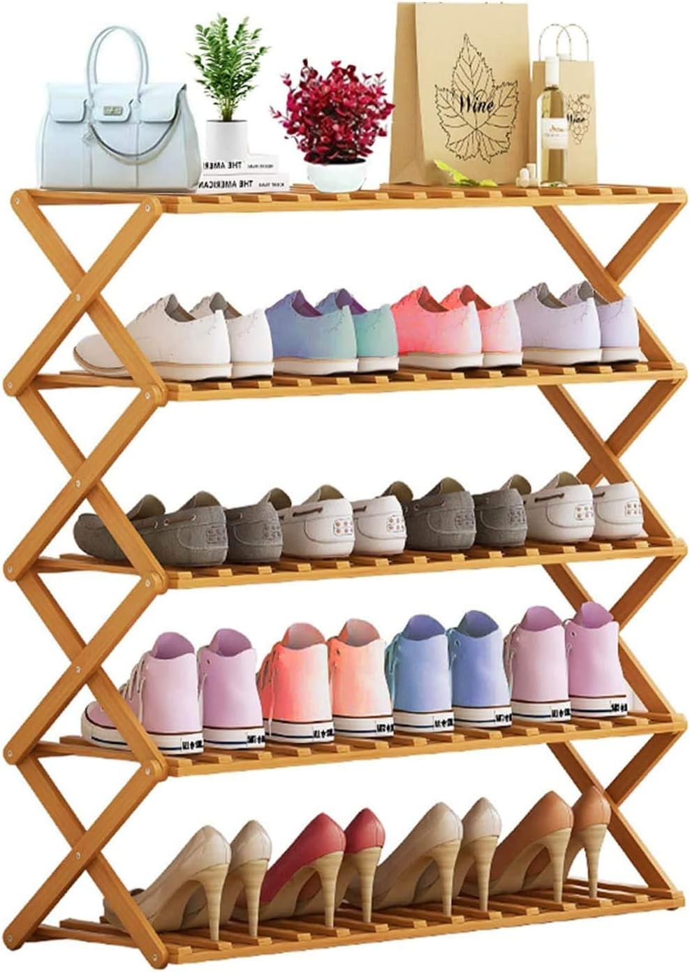 amazon shoe racks for closets on Amazon Com 5 Tier Free Standing Shoe Racks Foldable Entryway Shoeshelf Bamboo Organizer Display Shelves 31 5 28 7 12 2 Garden Outdoor