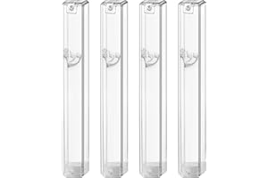 Ateret Judaica 4 Pack Waterproof Clear Transparent Plastic Mezuzah Case with shin Silver | Fit up to 5'' / 12 cm Mezuzah Scroll. Israeli Import | Easy Peel and Stick (Scroll Not Included)