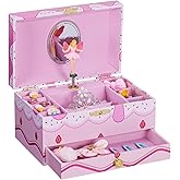 Homde Music Jewelry Box for Girls: Pink Fairy Spinning Musical Organizer for Litter Kids Age 3+ Year Old - Gifts for Christmas Birthday