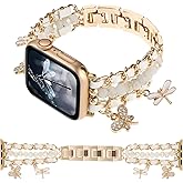 REALSIGN Beaded Wristband Compatible with Apple Watch Band 38mm 40mm 41mm 42mm 44mm 45mm 49mm 46mm,Cuban Chain Metal Band with Pendants for iWatch Series 11 10 9 8 7 6 5 4 3 SE Ultra Charms Women