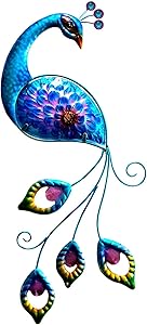 Peacock Metal Glass Wall Art Plaque & Home Decor，Blue Metal Art Peacock Wall Decor Sculpture Hanging For Bathroom Living Room Bedroom,Peacock Craft Gifts