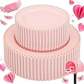 supernal 100pcs Pink Plastic Plates with Gold Beads Plates Disposable Heavy Duty Valentine's Day Decorations Includes 10 inch Dinner Plate and 7 inch Dessert Disposable Plate for Party,Wedding