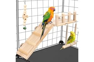 Fuyamp Bird Perches Platform Stand with Swing, Ladder and Sepak Takraw for Small Birds, Hamsters, Lovebirds, Budgerigars, Hummingbirds