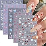 5Pcs Bow Nail Sticker French Heart Nail Decals 3D