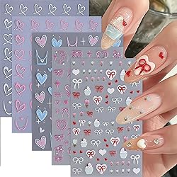 5Pcs Bow Nail Sticker French Heart Nail Decals 3D