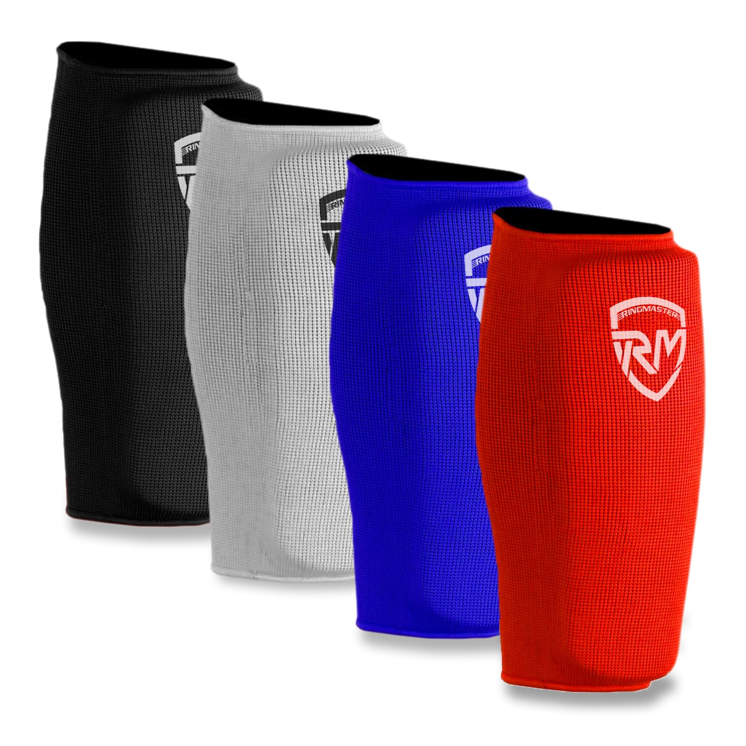 Ringmaster Elastic Shin Pads With Out Instep Leg Guard Cover Kickboxing Karate MMA Thai Martial Arts Training Weightlifting (Large, Red)