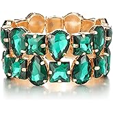 BriLove Women's Gorgeous Sparkling Crystal Emerald Cut Stretch Bangle Bracelet for Wedding Party Prom Jewelry Accessories