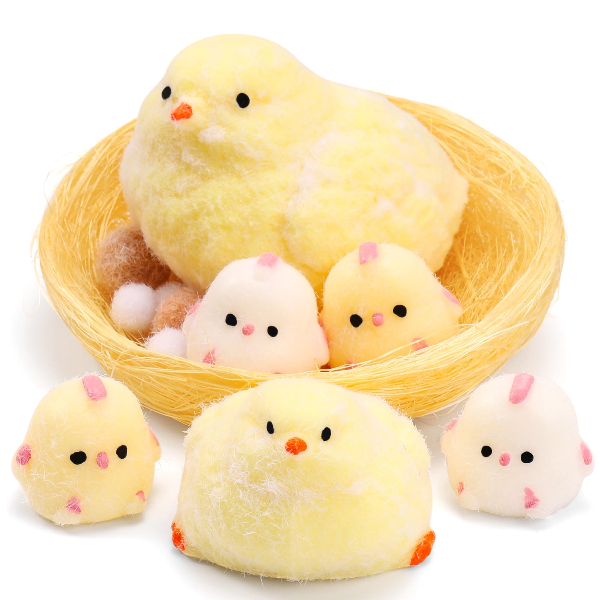6Pcs Taba Handmade Squishy Chick Toys Stress Relief Squeeze Toy. Cute Sensory Toys. Handmade Soft Silicone StickyToys. Bouncy Stress and Relaxation Toys. Stretchable Springy Toys