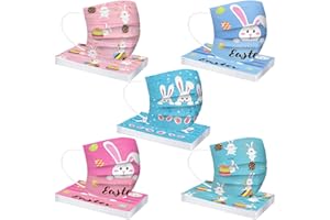 PEKY 50Pcs St. Patricks Day Adults Disposable Face_Masks,3Ply Four-leaf Clover Design Holiday Disposable FaceMask for Adult (Easter #3)