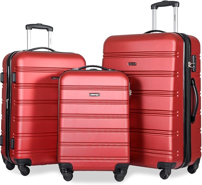 Merax Travelhouse Luggage 3 Piece Expandable Spinner Set (Red_1