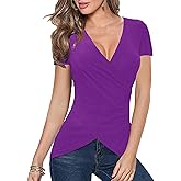 Afibi Women Deep V Neck Low Cut Long Sleeve Slim Shirt Tee Top Blouse