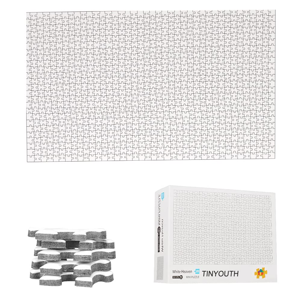 TINYOUTH 1000 Pieces Mini White Jigsaw Puzzles for Adults, Blank Puzzle Pieces to Paint 42cmx29.7cm, Family Game Stress Reliever Difficult Challenge Puzzle for Ages14+ Adults