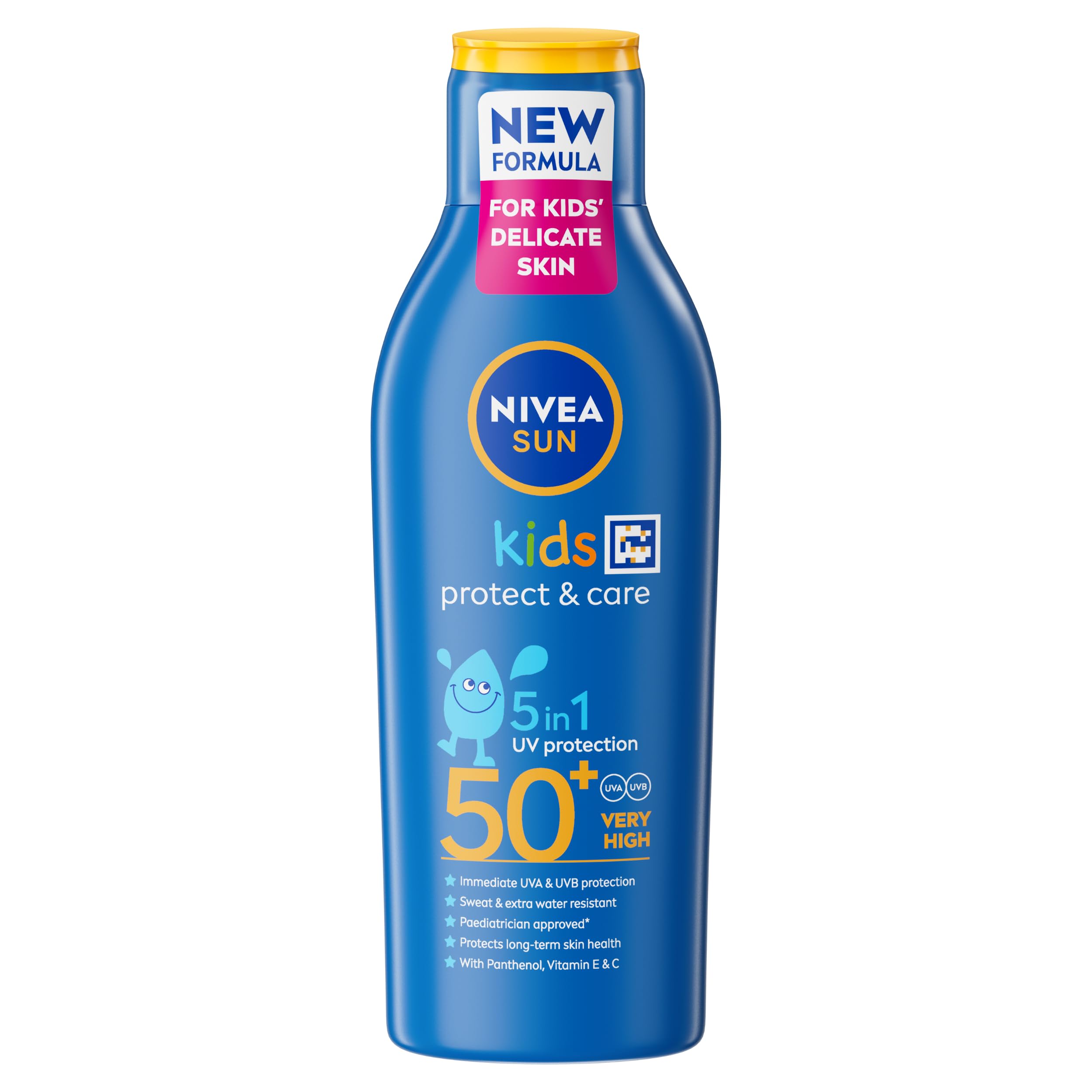 NIVEA SUN Kids Protect & Care SPF 50+ Lotion (200ml), Moisturising Sun Cream Protects Delicate Skin Against Sunburn and Long-Term UV Damage, Fast-Absorbing No White Cast Sun Lotion