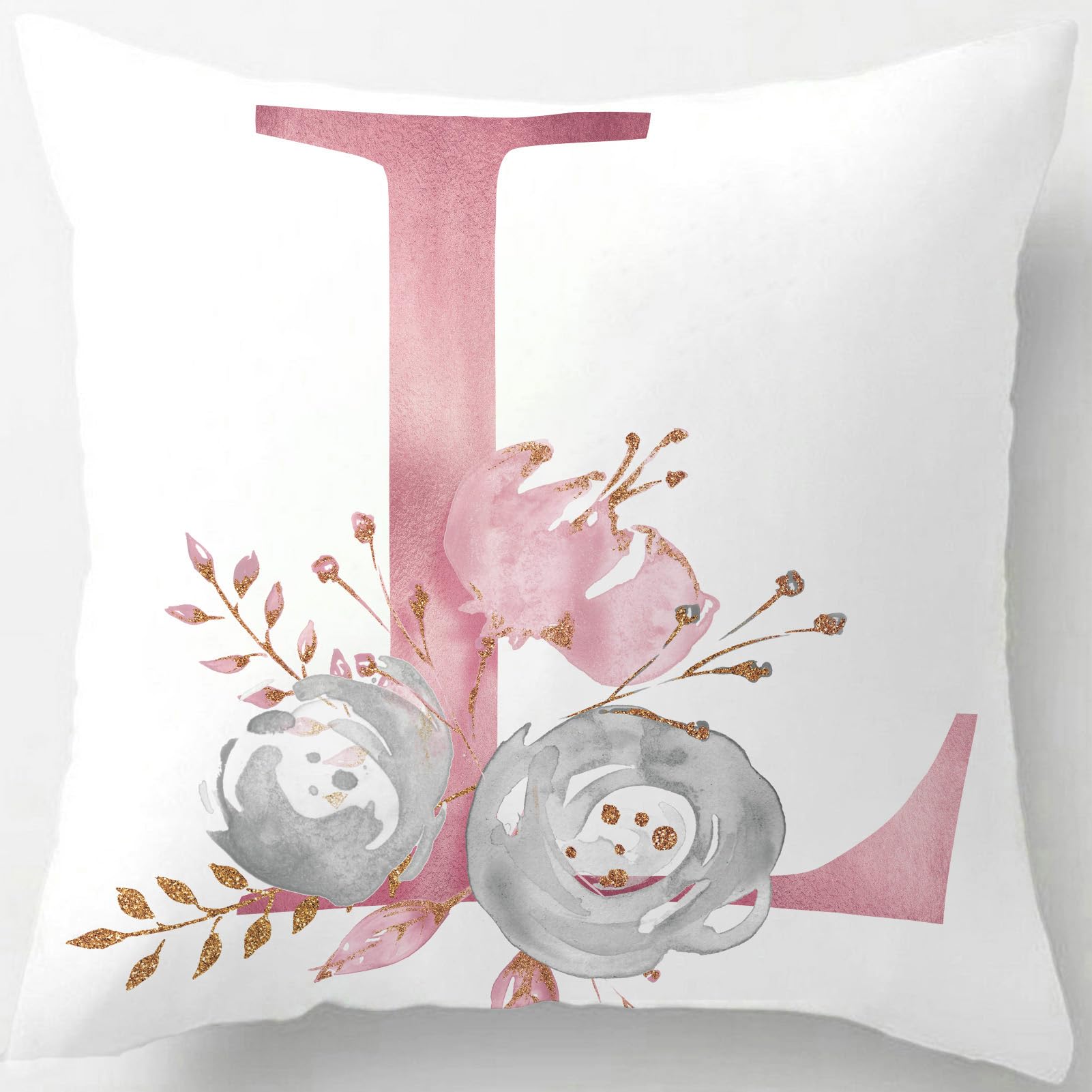 Tillskuch Pink Cushion Covers Cute Alphabet Decorative Throw Pillow Cover Square Letter Pillow Protectors for Sofa Couch Bedroom Chair Home Decor 45cm x 45cm(L)