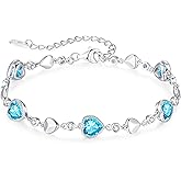 LOUISA SECRET Birthstone Bracelets for Women, 925 Sterling Silver or Brass Plated with Rose Gold Charm Link Bracelets Birthday Anniversary Christmas Gift for Women Wife Mom Girlfriend Lady