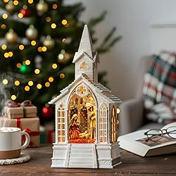 Christmas Snow Globe Lantern Musical Holy Family