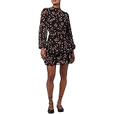Lulus Zena Tie Back Tiered Mini Dress for Women, Long Sleeve Abstract Floral Print Cocktail Dress with Mock Neck