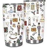 JarThenaAMCS 1Pcs Christmas Tumbler with Lid Straw 20 Oz Nutcracker Travel Coffee Tumbler Cup Boxed for Winter Holiday Birthday Party Favor Supplies