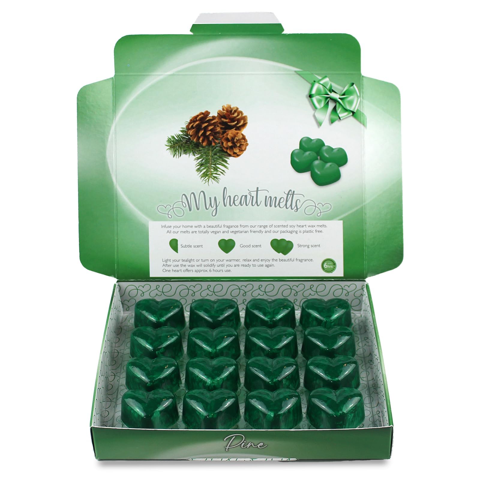 Spotless Leopard Pine Wax Melts - 16 x5g Heart Shaped Wax Scented with Forest Pine Scented Wax Melts in a Deluxe Presentation Gift Box - Made in UK