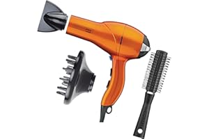INFINITIPRO by CONAIR Hair Dryer with Diffuser | Salon Performance AC Motor Blow Dryer | Includes Diffuser, Concentrator and Bonus Blow-Out Brush | Orange | Packaging May Vary