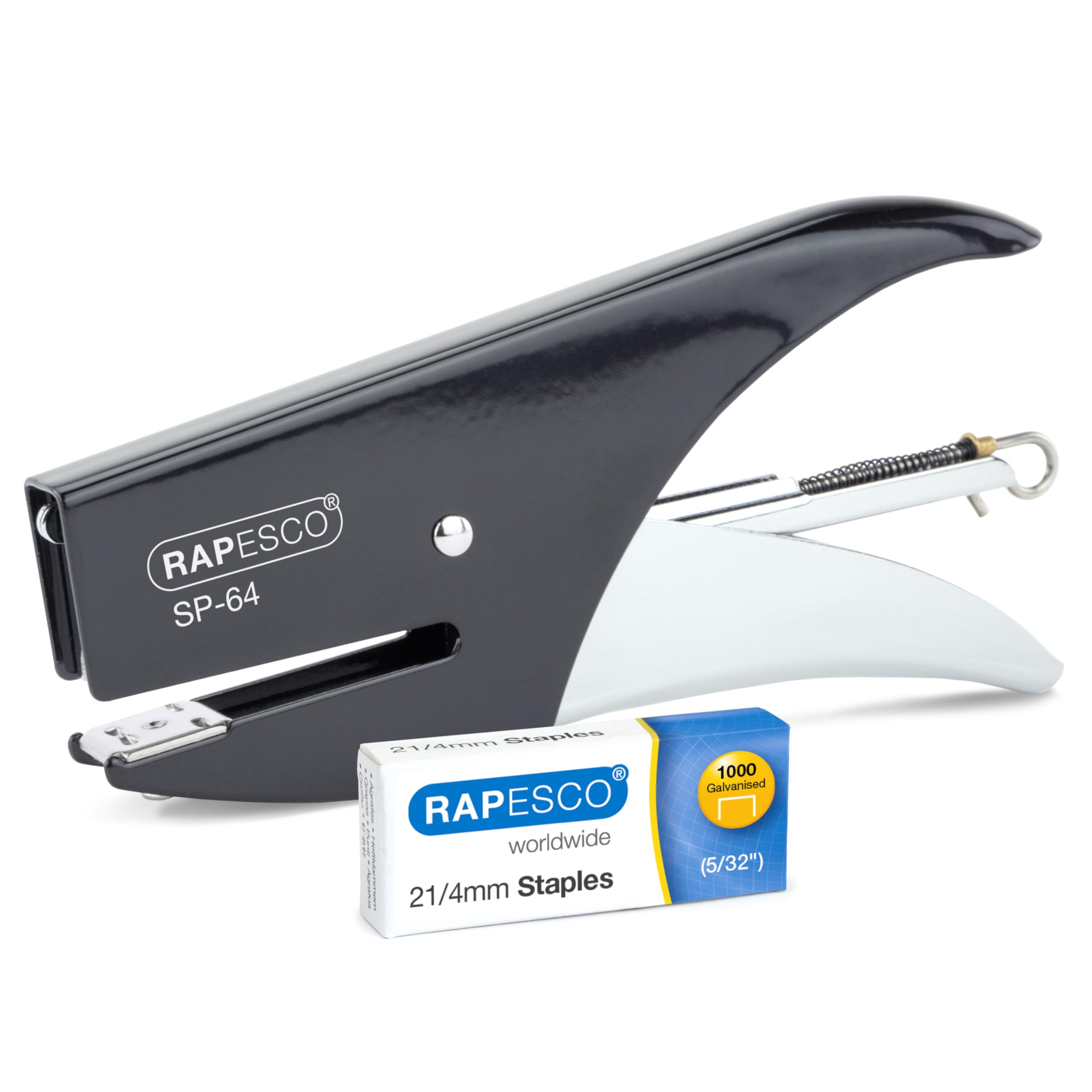 Rapesco 1267 SP-64 Stapling Plier and 1000 Type 21/4mm Staples, 12 Sheet Capacity, Black